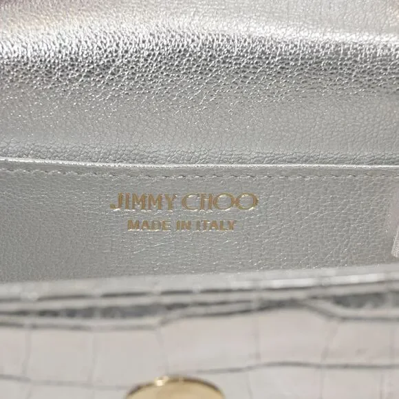 Jimmy Choo Mini Paris Metallic Croc-Embossed Super Mini Bag in Silver Leather - Picture 9 of 10